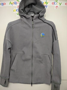 Adidas Jacket Men Small Gray ZNE Hoodie Golden State Warriors NBA Full Zip Heavy - Picture 1 of 17