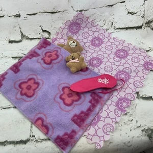 Doll Blankets Mini Teddy Bears Sleep Mask Pink Purple Lot - Picture 1 of 5