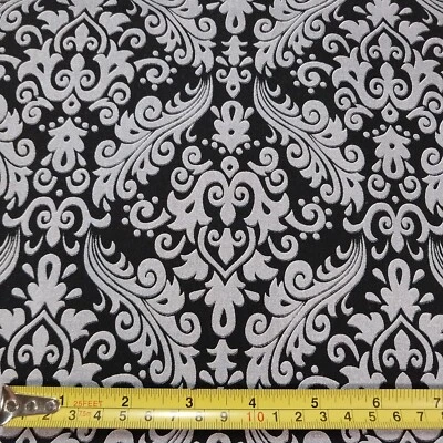 2yds Sparkle Cotton Medium Damask SC830 Black & Metallic Silver Riley Blake - Image 1 of 4