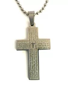 Herren poliert Edelstahl Laser geschnitten Vaterunser Kreuz & Kugel Kette - Bild 1 von 3