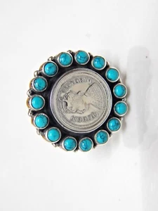 Turquoise 925 Sterling Silver Ring Blue Flower Ring Victoria Queen Coin wedding - Picture 1 of 7