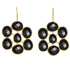 Meher's Jewelry 2" Black Spinel Gemstone French Hook Yellow Vermeil Earring - Picture 1 of 2