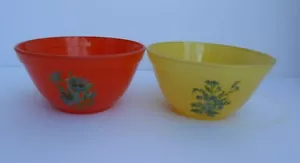 FEUERKÖNIG Regenbogen Suppe Müslischalen orange gelb Aufkleber ANKER HOCKING VINTAGE - Bild 1 von 3