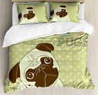 Pug Duvet Cover Set with Pillow Shams Cute Tilted Head Dog Funny Print