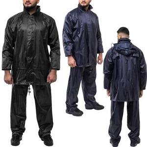 2 Piece Rain Over Suit Waterproof Coat Jacket Trousers Set Bicycle Motorbike - Imagen 1 de 21
