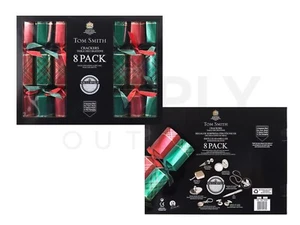 Tom Smith 8 Pack Luxury Christmas Crackers Silver Plated Gifts Red & Green Xmas - Picture 1 of 3
