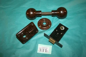 WC Türschloss Set Badezimmer Griff Knopf Riegel Nussbaum Bakelit Ref. 330B - Bild 1 von 2