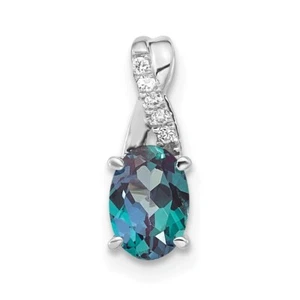 14K White Gold Oval 0.75 Ct Lab Created Alexandrite and Diamond Pendant 0.71g - Picture 1 of 2