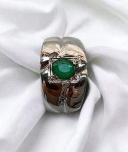Natural Deep Green Emerald Unisex Ring Silver 925 Man Woman Zamurd Gift Ring - Picture 1 of 3