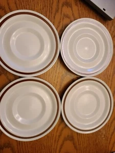 Genuine Stoneware Japan Set Of 4 Coffee/Tea Saucer Brown Trim - Picture 1 of 8