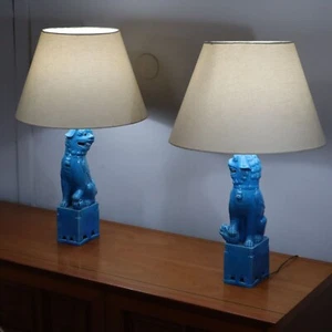 Coppia di lampade Vintage in ceramica cinesi a forma di cane Foo, anni 70 - Picture 1 of 5