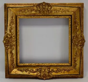 Ca 1880-1900 Old wooden frame with metal leaf Internal: 15.2 x 14.0 in - Picture 1 of 7