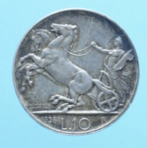 VITTORIO EMANUELE III 10 LIRE 1928 BIGA MONETE DA COLLEZIONE ARGENTO SILVER COIN - Foto 1 di 2