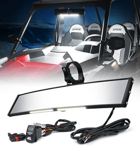 13" UTV Convex Center Rear View Mirror w/ Light for Polaris Ranger RZR CAN-AM - Picture 1 of 8