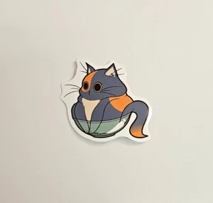 Adorable Cat In A Bowl Sticker / Cute Kitty Decal For Laptop Or Skateboard - Foto 1 di 3