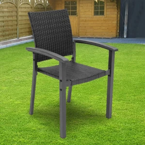 GEFLECHT STAPELSTUHL Polyrattan Stapelsessel Gartenstuhl stapelbar grau816 - Bild 1 von 2