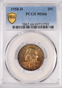 1958 D TONED Washington Quarter PCGS MS66 Toning Silver Coin 25C - Bild 1 von 4