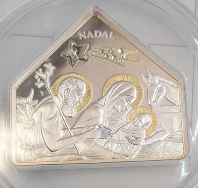 Nativity Scene/Nadal: Celebration of Christmas 2007 Andorra Ag/Au with Crystals - Image 1 of 2
