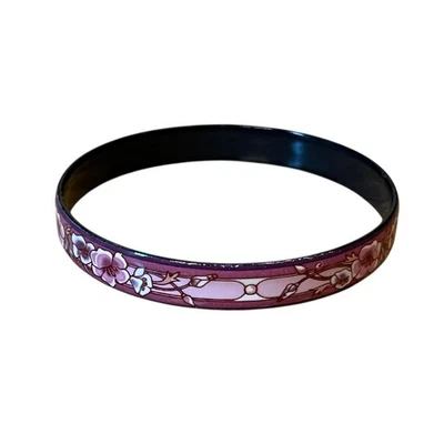 VTG Signed MICHAELA FREY Austria Folk Art Pink Flower Floral Enamel Bangle 2.5” - Image 1 of 4
