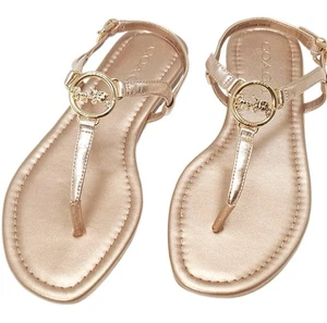 Coach Jazmin Rosegold Leder flache Sandalen mit Pferd & Kutsche Logo. Größe 5B - Bild 1 von 15