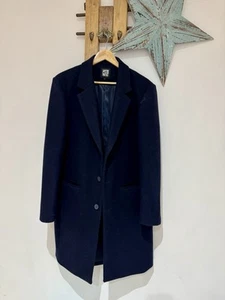 La Redoute France Men's Navy Blue Luxury Wool Overcoat Duster Pea Jacket Size L - Picture 1 of 4