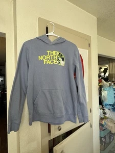 The North Face XL Boys Sweatshirt Hooded Blue Grey With Neon Green W/cammo Logo - Picture 1 of 12