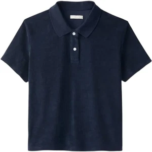 NWT OuterKnown Polo Shirt Women's Small Rewind Terry Cloth Top Navy Blue Soft - Picture 1 of 7