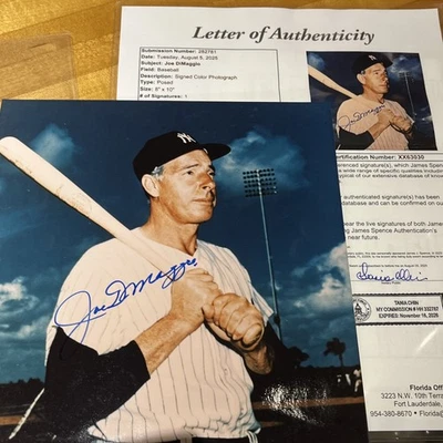 Foto 8x10 firmada por Joe DiMaggio JSA LOA. Yankees de Nueva York, autografiado Foto 1 de 4