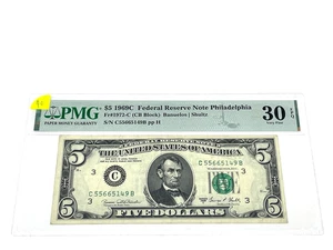 1969C $5 Five Dollars, FEDERAL RESERVE NOTE Philadelphia, PMG 30 Very Fine (#40) - Picture 1 of 2
