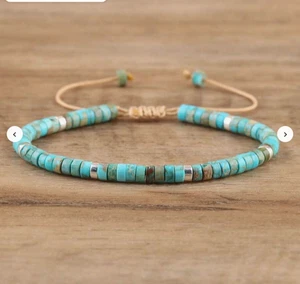 Boho Turquoise Stone Coconut Shell Bead Adjustable Chord Wristband Bracelet 3051 - Picture 1 of 5