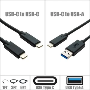 1ft 3ft 6ft USB Type C USB-C USB-A Cable Cord Smartphone Charging Laptop Macbook - Picture 1 of 11