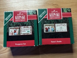 1991 Hallmark Keepsake Matchbox Memories “Santas Studio, Evergreen Inn” Lot Of 2 - Picture 1 of 4