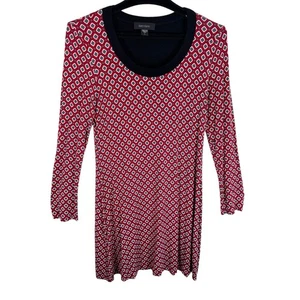 Karen Kane rot schwarz Rautenmuster Langarm leichtes knielanges Kleid L - Bild 1 von 5