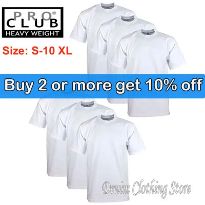 6 PACK PROCLUB PRO CLUB MENS HEAVYWEIGHT WHITE SHORT SLEEVE T SHIRTS COTTON TEE - Image 1 of 4