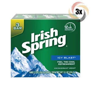 3x Boxes Irish Spring Icy Blast Deodorant Soap | 3 Bars Per Box | 11.1oz | - Picture 1 of 2