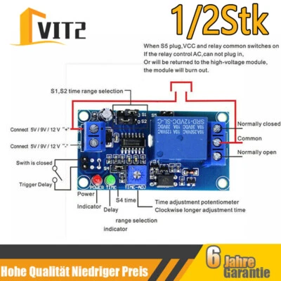 Timer Zeitschalter Aufenthaltsschalter Zeitverzögerung Relais Schaltmoduls 12V - Bild 1 von 4