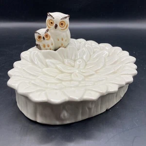 Vintage Norcrest Mama And Baby Owl Ceramic Trinket / Soap Dish ~ Made In Japan - Picture 1 of 9