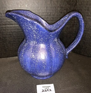 Vtg Speckled Blue and White Ceramic Pottery Ribbed Pitcher With Handle - Picture 1 of 6