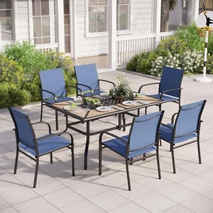 7 Piece Patio Dining Set Outdoor Table Chairs Set with Umbrella Hole Blue - Picture 1 of 10