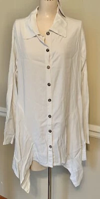 CMC Color Me Cotton Women LONG SLEEVE Button Up ASYMMETRICAL HEM Top Shirt CREAM - Image 1 of 4