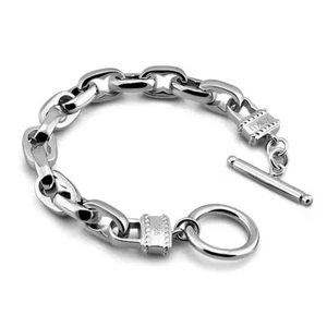 Solid 925 Sterling Silver Oval Rolo Cable Link Chain Double Lock Bracelet 9mm - Picture 1 of 6