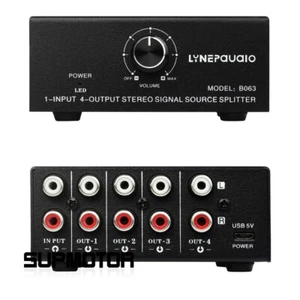 B063 1-Input 4-Output Audio Signal Splitter Box Stereo Signal Source Splitter - Picture 1 of 7