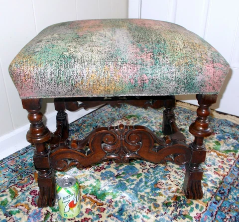 Antique BAROQUE Revival CARVED WOOD BENCH Stool Italian French Renaissance Cover