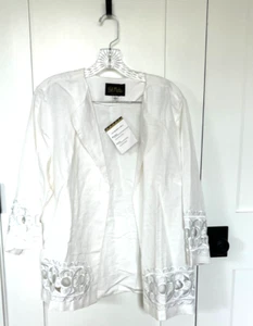 Bob Mackie Wearable Art Jacket Womens White Open Front Linen Flax Ladies L - Picture 1 of 6