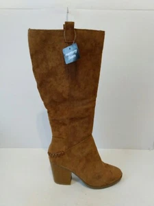 Ana Ana Lendy Damen braun Kunst-Wildleder Western Reißverschluss kniehoch 3" Absatz Stiefel Größe 7 M - Bild 1 von 12