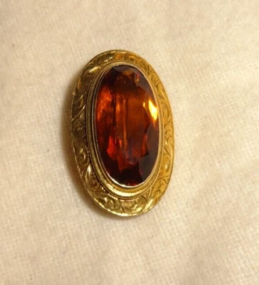 Impresionante broche prendedor vintage de oro de 14k con topacio ahumado grabado hecho a mano Foto 1 de 2