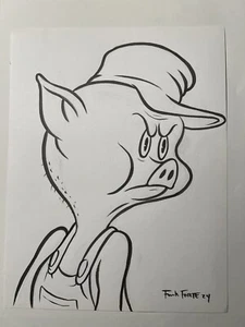 Dibujo artístico original de personaje de dibujos animados de Lil Pig Big Bad Wolf de Frank Forte - Imagen 1 de 2