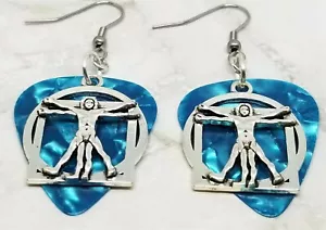 Vitruvian Man Charm Guitar Pick Earrings - Pick Your Color - Picture 1 of 12