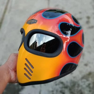 SALE! VINTAGE CUSTOM ARTISAN HELMET XF-GP FLAMES FOR CAFERAC CHOPPER MOTORCYCLE - Image 1 of 3
