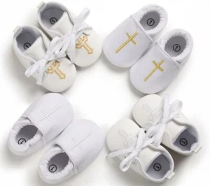 Newborn Christening Baby Boy Girl Pram Shoes Infant Soft Sole White Trainer 0-18 - Picture 1 of 22